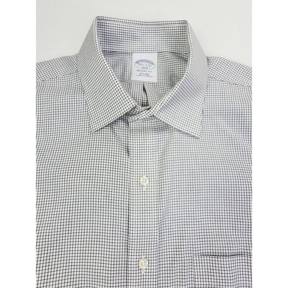 Brooks Brothers Regent Fit Size 16.5 2/3 Mens Non Iron White Black Check Shirt - Picture 1 of 10